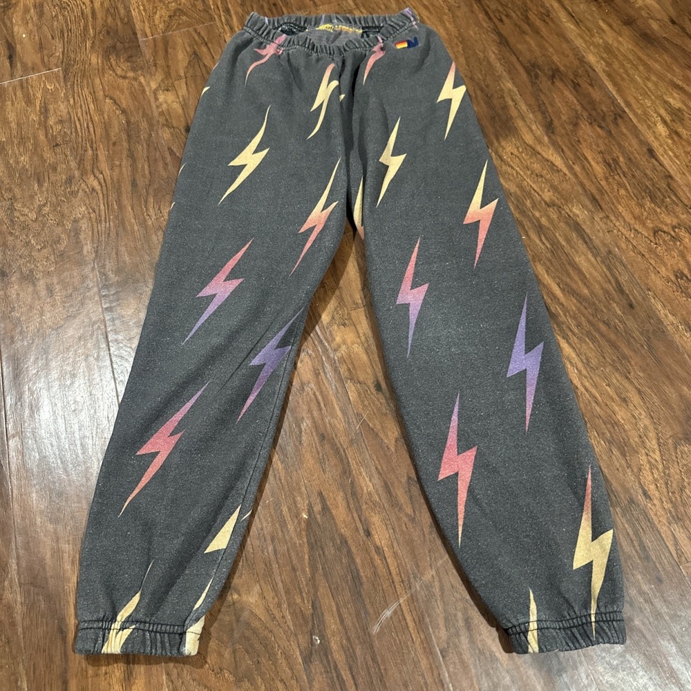 AVIATOR NATION Repeat Lightening Bolt Sweatpants S Rainbow Faded california